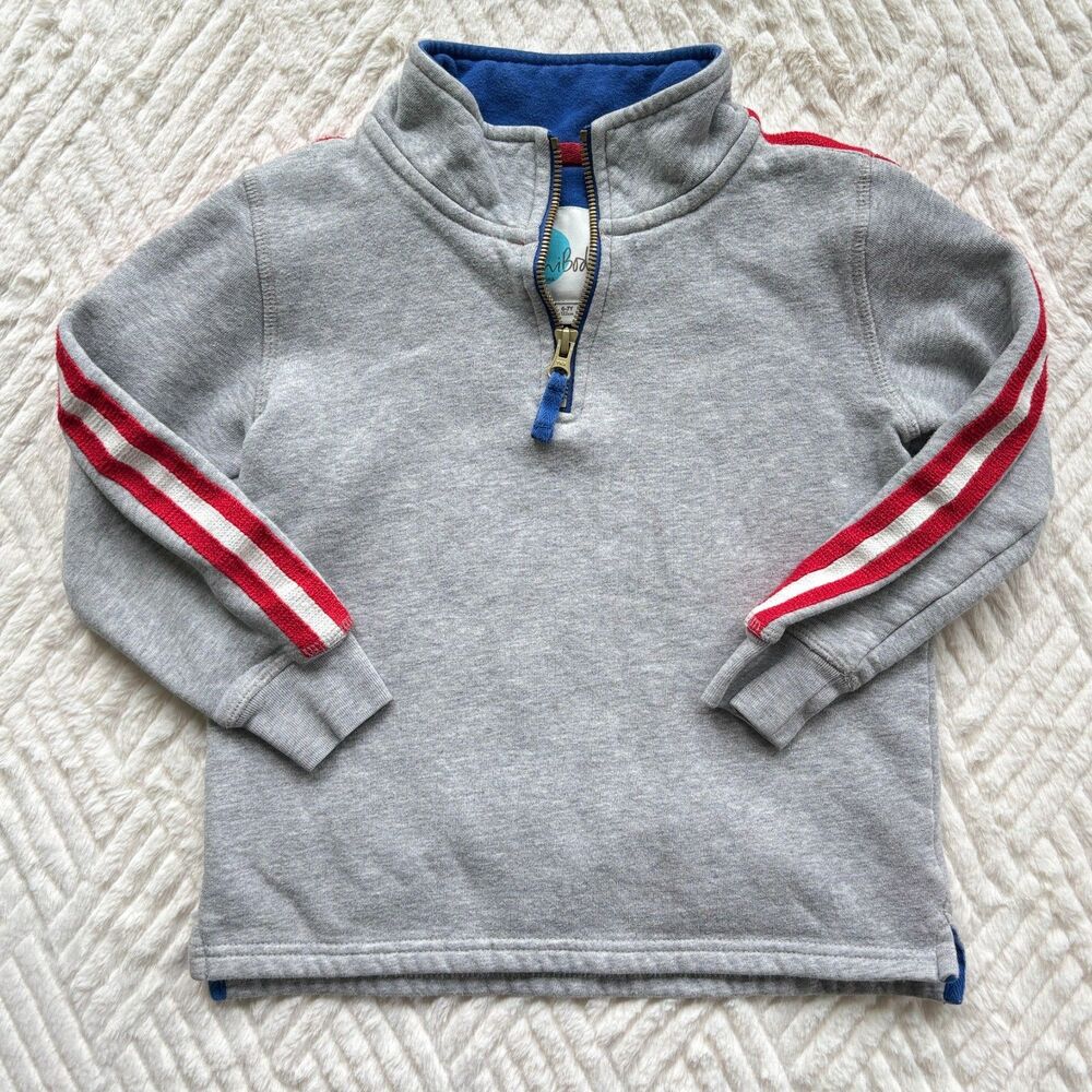 Mini Boden Boys Gray Half Zip Pullover Sweatshirt 6-7Y Stripe Sweater